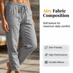 Pantalon femme en coton léger avec taille élastique et boutons décoratifs