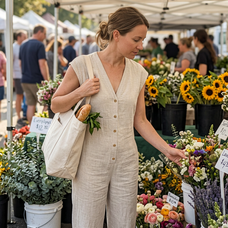 Combinaison femme sans manches à boutons et jambes larges