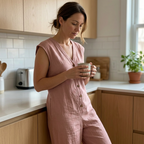 Combinaison femme sans manches à boutons et jambes larges