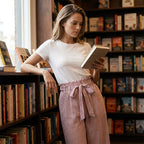 Pantalon femme rayé taille haute à jambes larges