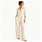 Combinaison femme style chemise avec pantalon large
