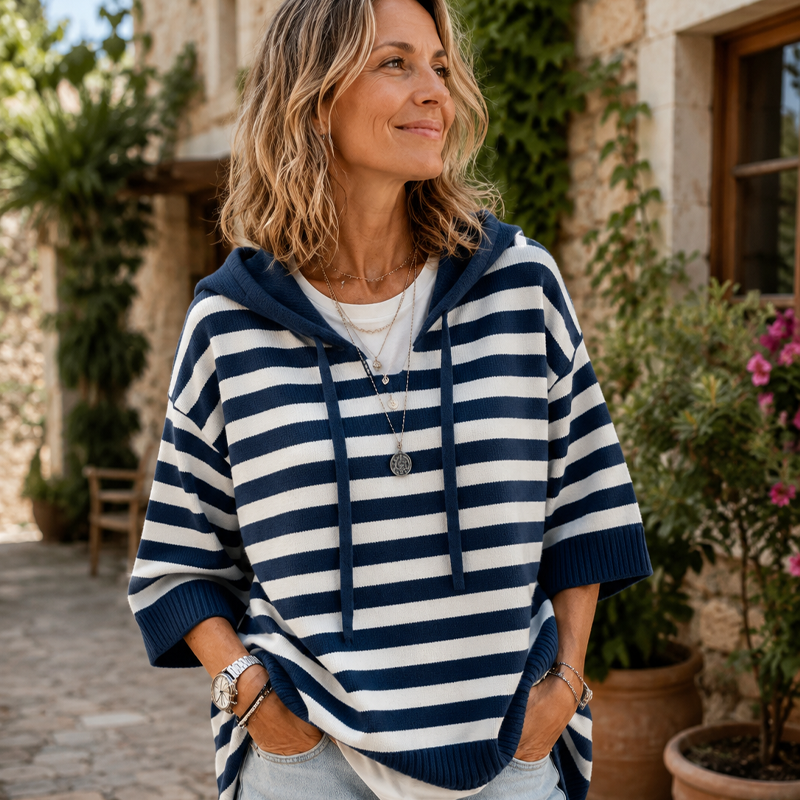 Sweat à capuche femme rayé en maille confortable