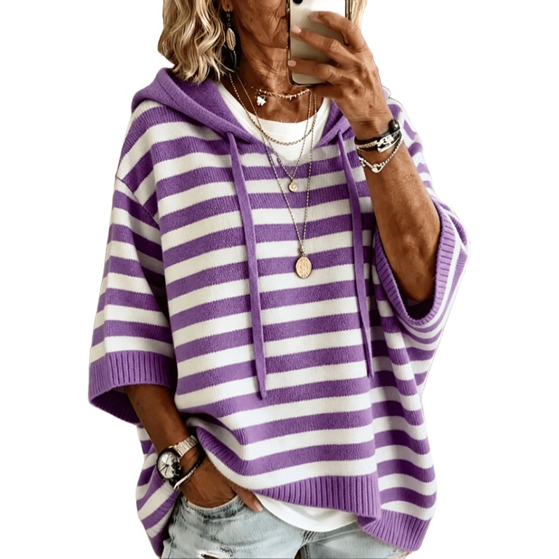 Sweat à capuche femme rayé en maille confortable