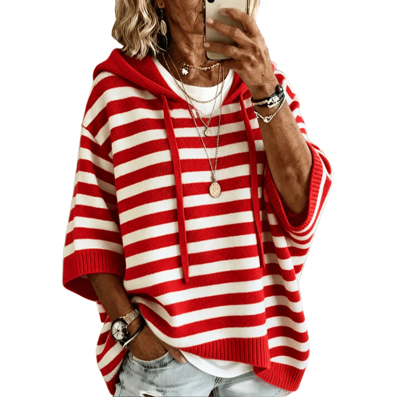 Sweat à capuche femme rayé en maille confortable