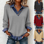 Chemise femme effet superposé avec col denim