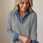 Chemise femme effet superposé avec col denim