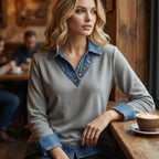 Chemise femme effet superposé avec col denim