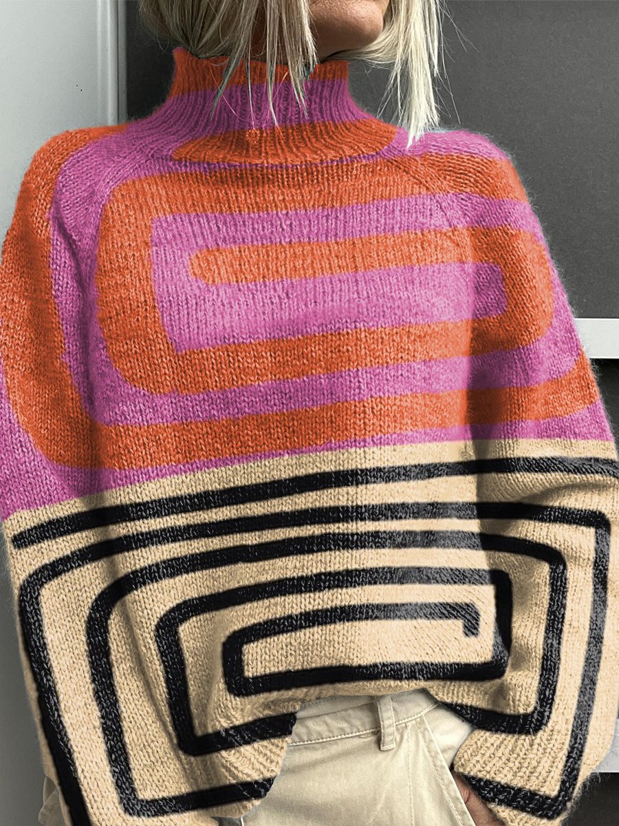Pull col roulé en tricot épais pour femme chaud et coloré