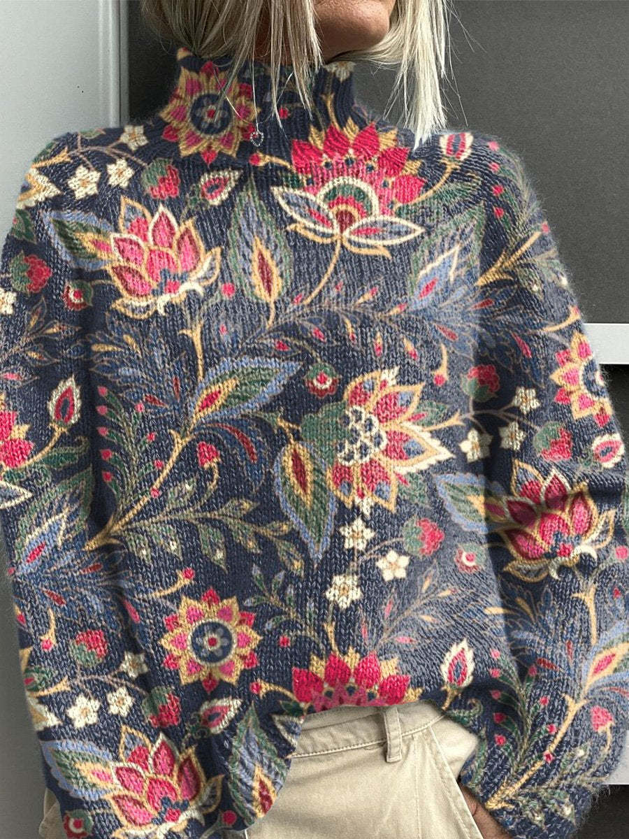 Pull col roulé en tricot épais pour femme chaud et coloré