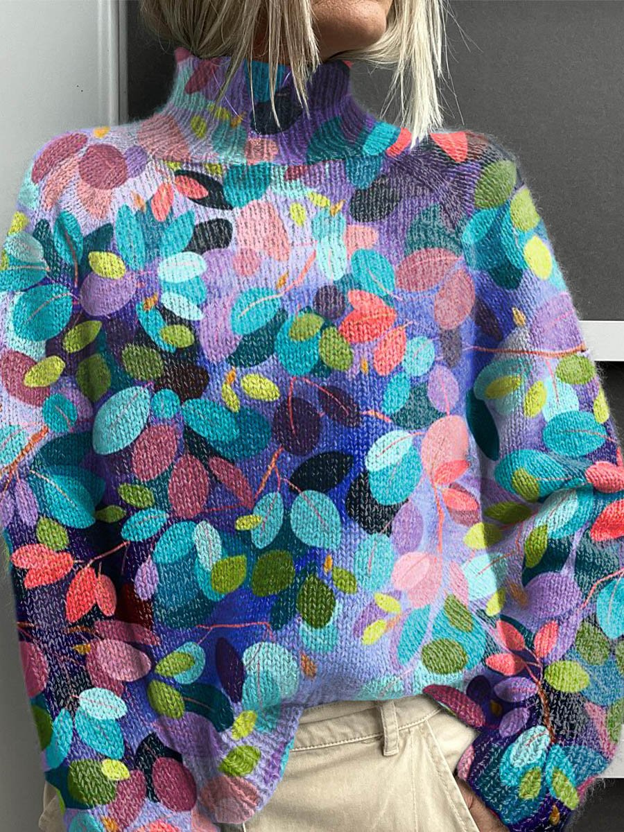 Pull col roulé en tricot épais pour femme chaud et coloré
