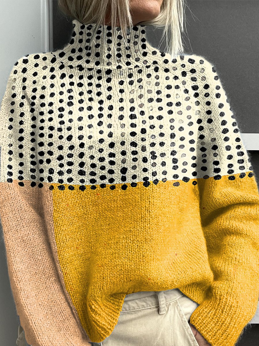 Pull col roulé en tricot épais pour femme chaud et coloré